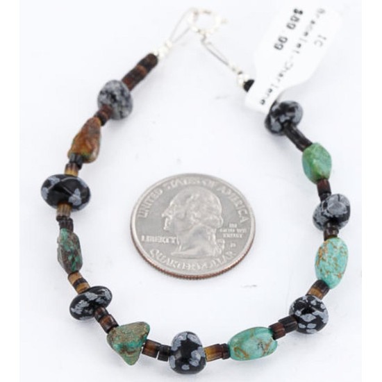Certified Authentic Navajo .925 Sterling Silver Turquoise and Snowflake Native American Bracelet 371016782983