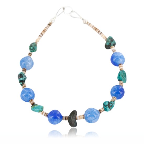 Certified Authentic Navajo .925 Sterling Silver Turquoise BLUE AGATE Native American Bracelet 371019604341