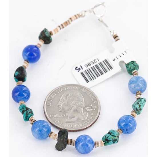 Certified Authentic Navajo .925 Sterling Silver Turquoise BLUE AGATE Native American Bracelet 371019604341