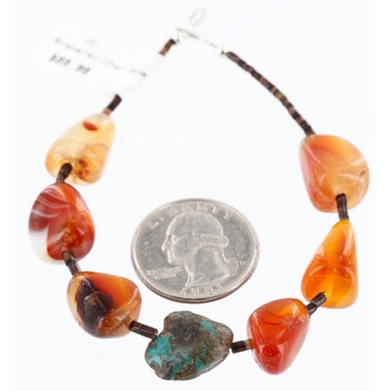 Certified Authentic Navajo .925 Sterling Silver Turquoise CARNELIAN Native American Bracelet 390781469477