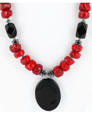 Certified Authentic Navajo .925 Sterling Silver Turquoise CORAL BLACK ONYX Native American Necklace 390800747547
