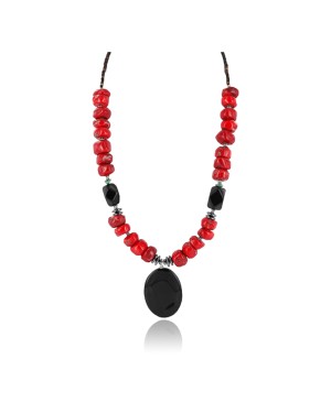 Certified Authentic Navajo .925 Sterling Silver Turquoise CORAL BLACK ONYX Native American Necklace 390800747547
