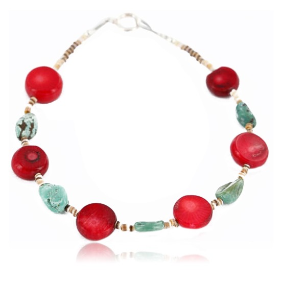 Certified Authentic Navajo .925 Sterling Silver Turquoise CORAL Native American Bracelet 371014193592