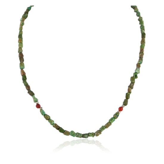 Certified Authentic Navajo .925 Sterling Silver Turquoise Coral Native American Necklace 15781