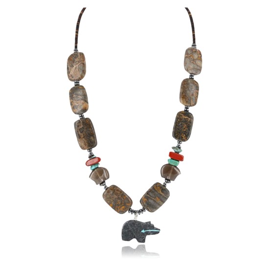 Certified Authentic Navajo .925 Sterling Silver Turquoise Jasper 65 Native American Necklace 390797915507