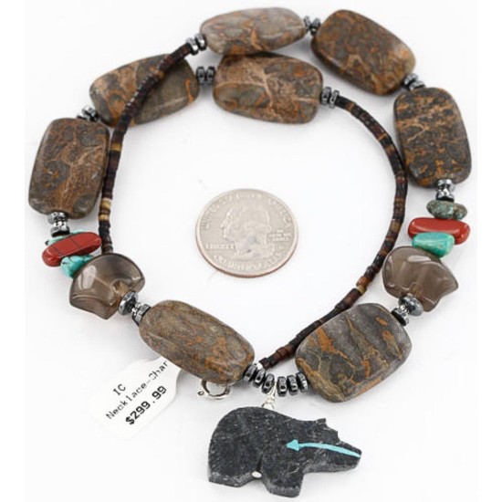 Certified Authentic Navajo .925 Sterling Silver Turquoise Jasper 65 Native American Necklace 390797915507