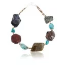 Authentic Navajo Native American Turquoise, Jasper and Agate Sterling Silver Bracelet