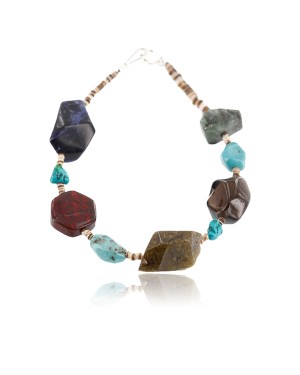 Certified Authentic Navajo .925 Sterling Silver Turquoise Jasper, AGATE Native American Bracelet 371013235830