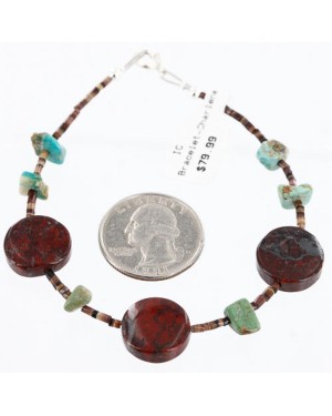 Certified Authentic Navajo .925 Sterling Silver Turquoise Jasper Native American Bracelet 371013446974