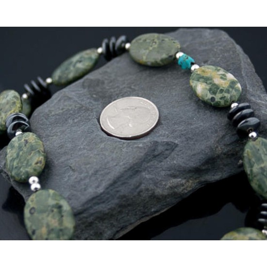 Certified Authentic Navajo .925 Sterling Silver Turquoise Jasper Native American Necklace 15432-35 Certified Authentic Navajo .925 Sterling Silver Turquoise Jasper Native American Necklace 15432-35