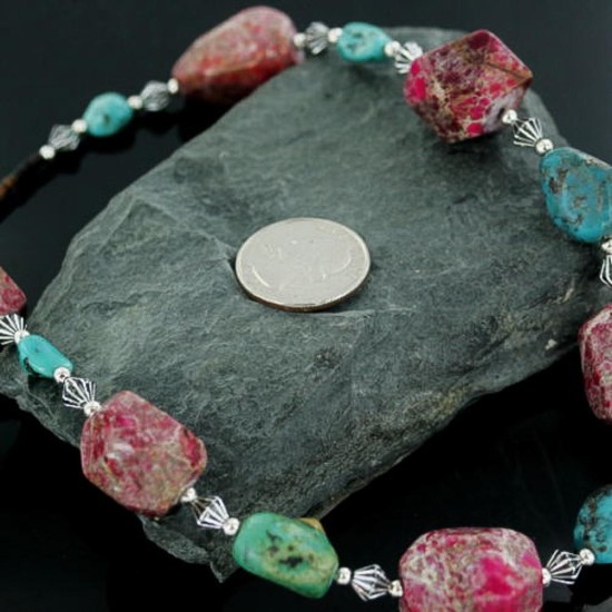 Certified Authentic Navajo .925 Sterling Silver Turquoise Jasper Native American Necklace 15432-38 Certified Authentic Navajo .925 Sterling Silver Turquoise Jasper Native American Necklace 15432-38