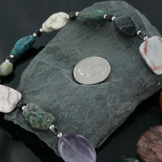 Certified Authentic Navajo .925 Sterling Silver Turquoise Multi Color Native American Necklace 15432-23-0