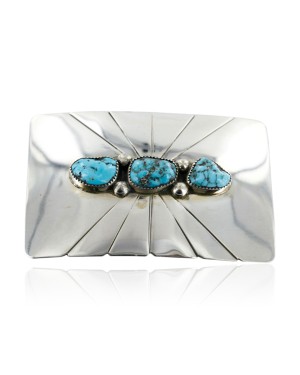 Certified Authentic Navajo .925 Sterling Silver Turquoise Native American Buckle 1194-3