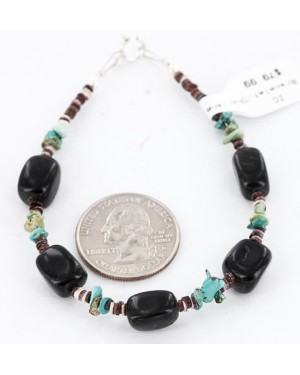 Certified Authentic Navajo .925 Sterling Silver Turquoise Onyx Native American Bracelet 371036792952