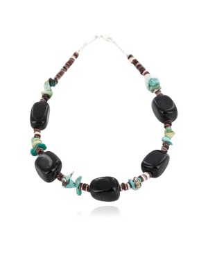 Certified Authentic Navajo .925 Sterling Silver Turquoise Onyx Native American Bracelet 371036792952