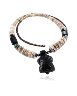 Certified Authentic Navajo .925 Sterling Silver Turquoise Onyx Native American Necklace 390774753235