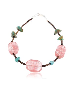 Certified Authentic Navajo .925 Sterling Silver  Turquoise PINK QUARTZ Native American Bracelet 371013326017