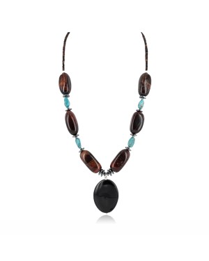Certified Authentic Navajo .925 Sterling Silver Turquoise RED TIGERS EYE Native American Necklace 390802463635