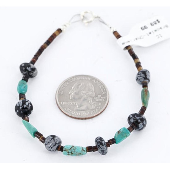Certified Authentic Navajo .925 Sterling Silver Turquoise SNOWFLAKE Native American Bracelet 371017019493
