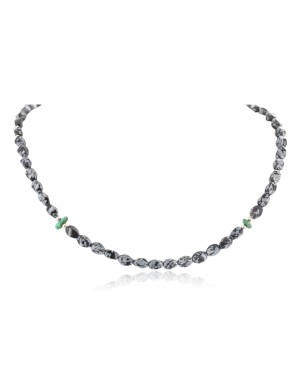 Certified Authentic Navajo .925 Sterling Silver Turquoise SNOWFLAKE OBSIDIAN Native American Necklace 16037-6