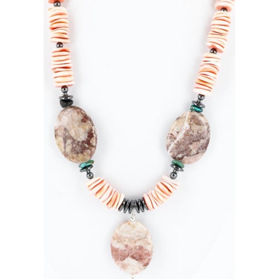 Certified Authentic Navajo .925 Sterling Silver Turquoise Spiny Oyster Jasper Native American Large Necklace 750117-1