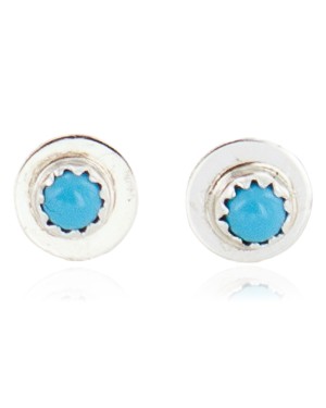 Certified Authentic Navajo .925 Sterling Silver Turquoise Stud Native American Earrings 27222