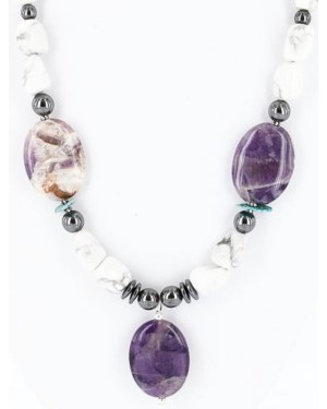 Certified Authentic Navajo .925 Sterling Silver White Howlite Amethyst Native American Necklace 371044635481