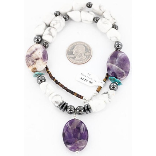 Certified Authentic Navajo .925 Sterling Silver White Howlite Amethyst Native American Necklace 371044635481