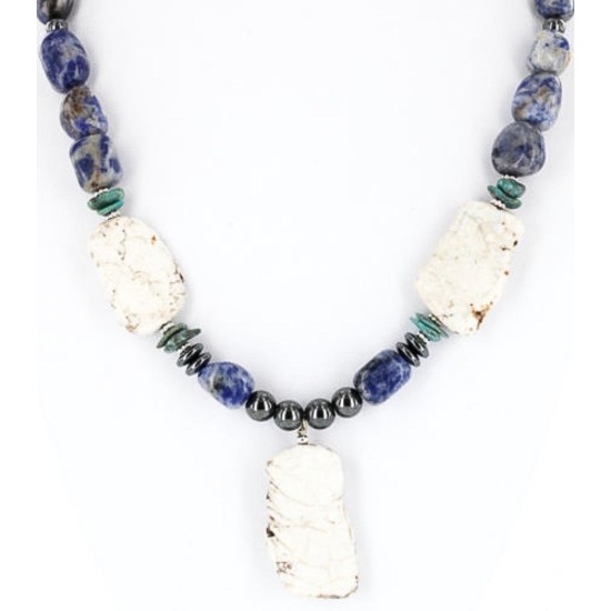 Certified Authentic Navajo .925 Sterling Silver White Howlite and Lapis Native American Necklace 371062170535