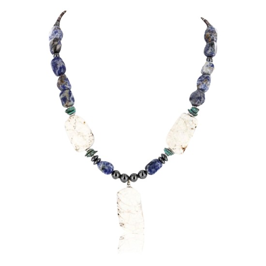 Certified Authentic Navajo .925 Sterling Silver White Howlite and Lapis Native American Necklace 371062170535