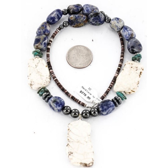 Certified Authentic Navajo .925 Sterling Silver White Howlite and Lapis Native American Necklace 371062170535