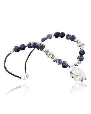 Certified Authentic Navajo .925 Sterling Silver White Howlite and Lapis Native American Necklace 390741308420