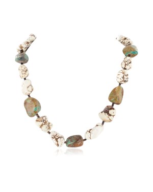 Certified Authentic Navajo .925 Sterling Silver White Howlite and Turquoise Native American Necklace 25101-1