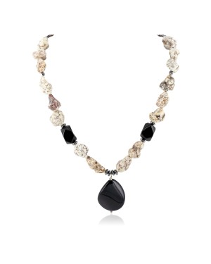 Certified Authentic Navajo .925 Sterling Silver White Howlite Black Onyx Hematite Native American Necklace 15844-4