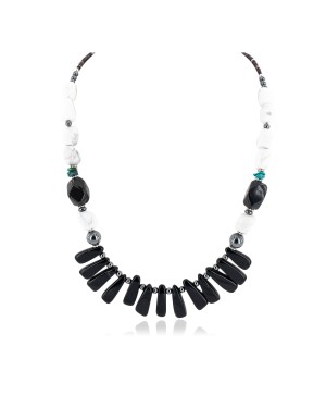 Certified Authentic Navajo .925 Sterling Silver White Howlite Black Onyx Hematite Native American Necklace 16091-5