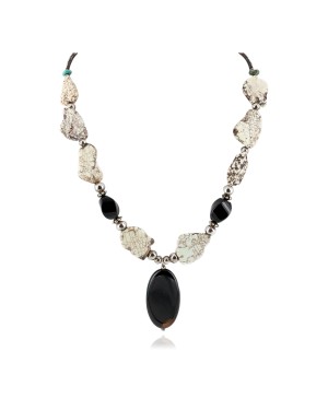 Certified Authentic Navajo .925 Sterling Silver White Howlite Black Onyx Native American Necklace 15778-39