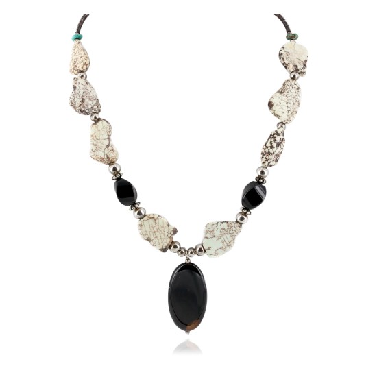 Certified Authentic Navajo .925 Sterling Silver White Howlite Black Onyx Native American Necklace 15778-39