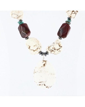 Certified Authentic Navajo .925 Sterling Silver White Howlite Jasper 8444 Native American Necklace 371002585903