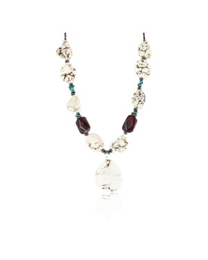 Certified Authentic Navajo .925 Sterling Silver White Howlite Jasper 8444 Native American Necklace 371002585903