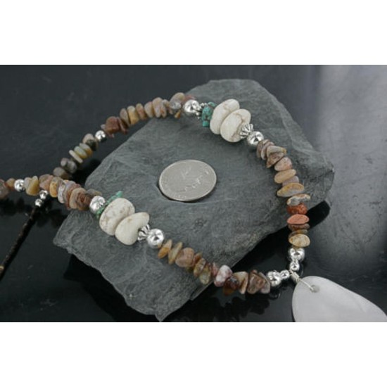 Certified Authentic Navajo .925 Sterling Silver White Howlite Jasper Native American Necklace 15151-28 Certified Authentic Navajo .925 Sterling Silver White Howlite Jasper Native American Necklace 15151-28