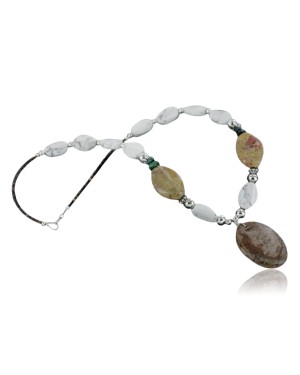 Certified Authentic Navajo .925 Sterling Silver White Howlite Jasper Native American Necklace 15409-37