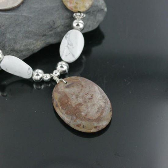 Certified Authentic Navajo .925 Sterling Silver White Howlite Jasper Native American Necklace 15409-37