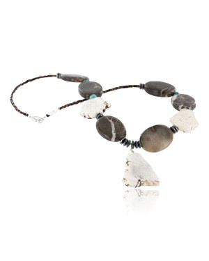 Certified Authentic Navajo .925 Sterling Silver White Howlite Jasper Native American Necklace 15762-5