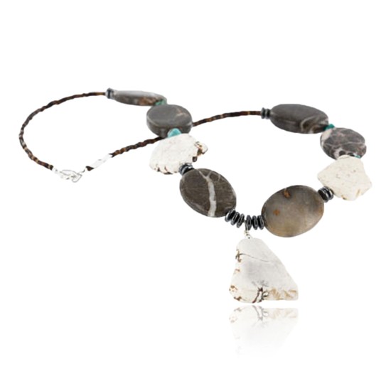 Certified Authentic Navajo .925 Sterling Silver White Howlite Jasper Native American Necklace 15762-5