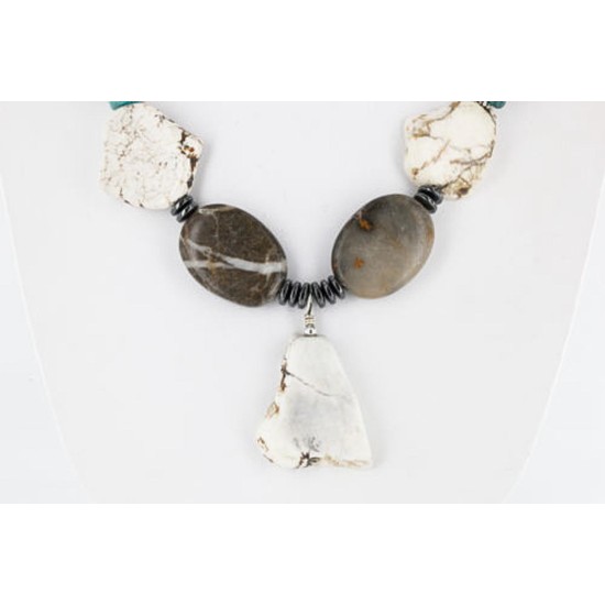 Certified Authentic Navajo .925 Sterling Silver White Howlite Jasper Native American Necklace 15762-5