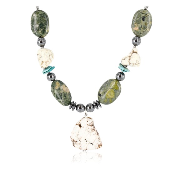 Certified Authentic Navajo .925 Sterling Silver White Howlite Jasper Native American Necklace 15888-9