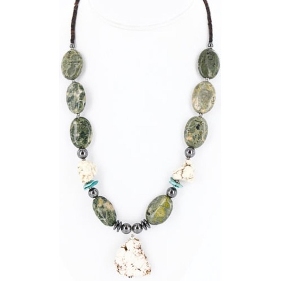 Certified Authentic Navajo .925 Sterling Silver White Howlite Jasper Native American Necklace 15888-9