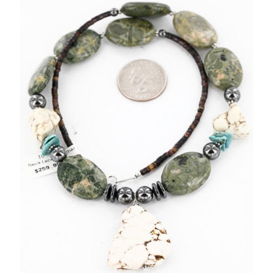 Certified Authentic Navajo .925 Sterling Silver White Howlite Jasper Native American Necklace 15888-9