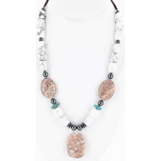 Certified Authentic Navajo .925 Sterling Silver White Howlite Jasper Native American Necklace 15897-6 Certified Authentic Navajo .925 Sterling Silver White Howlite Jasper Native American Necklace 15897-6
