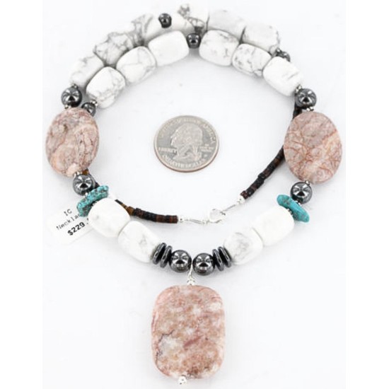 Certified Authentic Navajo .925 Sterling Silver White Howlite Jasper Native American Necklace 15897-6 Certified Authentic Navajo .925 Sterling Silver White Howlite Jasper Native American Necklace 15897-6
